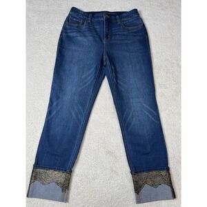 Chico's So Slimming Girlfriend Ankle Jeans Gold Lace-Cuff Size 1 = 8   570212796